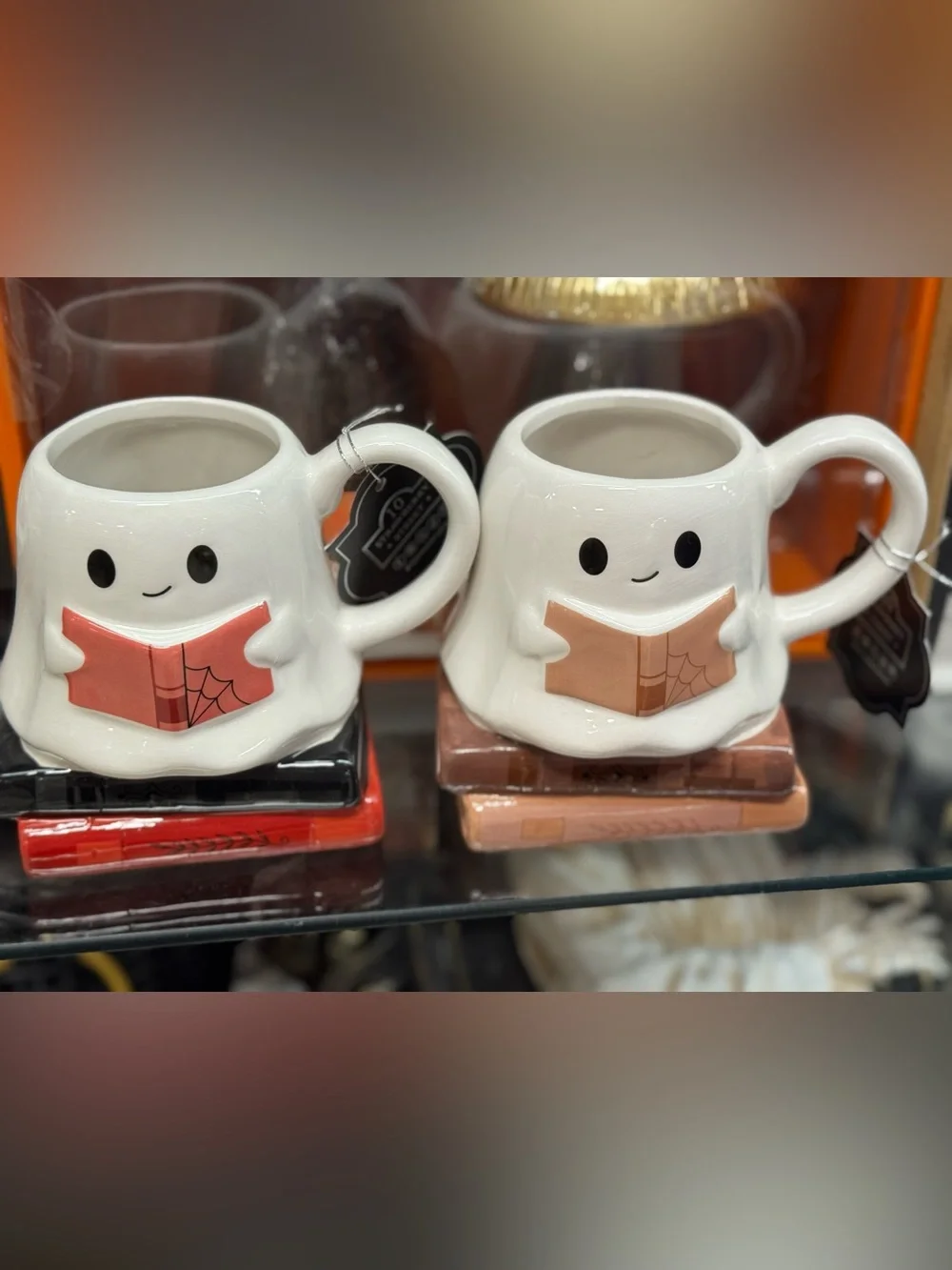 2 10 strawberry street Ghost Reading Ceramic Mugs - Halloween Coffee Cup